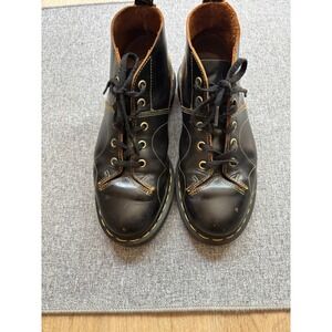 Dr. Martens Church Monkey Boots Black Leather Yellow Stitch US Women 7